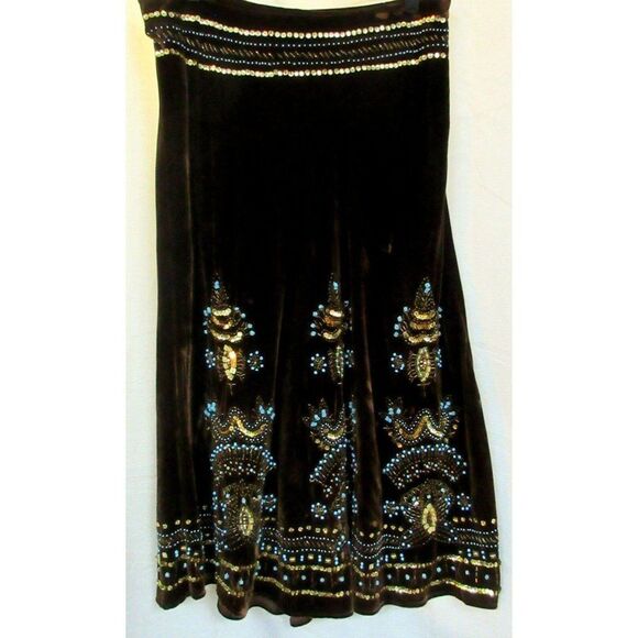 Carole Little Brown Velvet Long Gypsy Skirt Hand-Beaded Sequins Hippie Sz 8 NEW - Picture 2 of 9